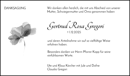 Traueranzeige von Gertrud Rosa Gregori von Waiblinger Kreiszeitung
