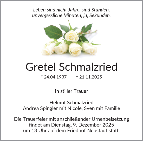 Traueranzeige von Gretel Schmalzried von Waiblinger Kreiszeitung