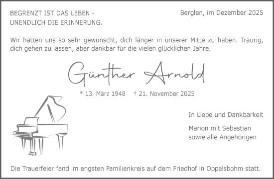 Traueranzeige von Günther Arnold von Waiblinger Kreiszeitung