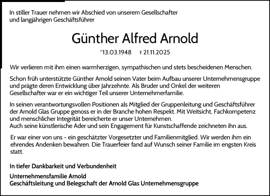 Traueranzeige von Günther Alfred Arnold von Waiblinger Kreiszeitung