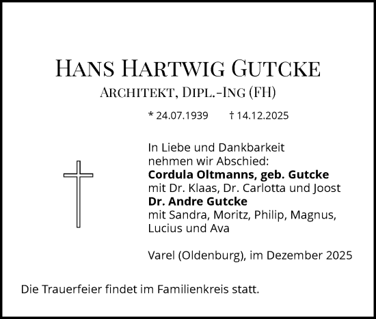 Traueranzeige von Hans Hartwig Gutcke von Waiblinger Kreiszeitung