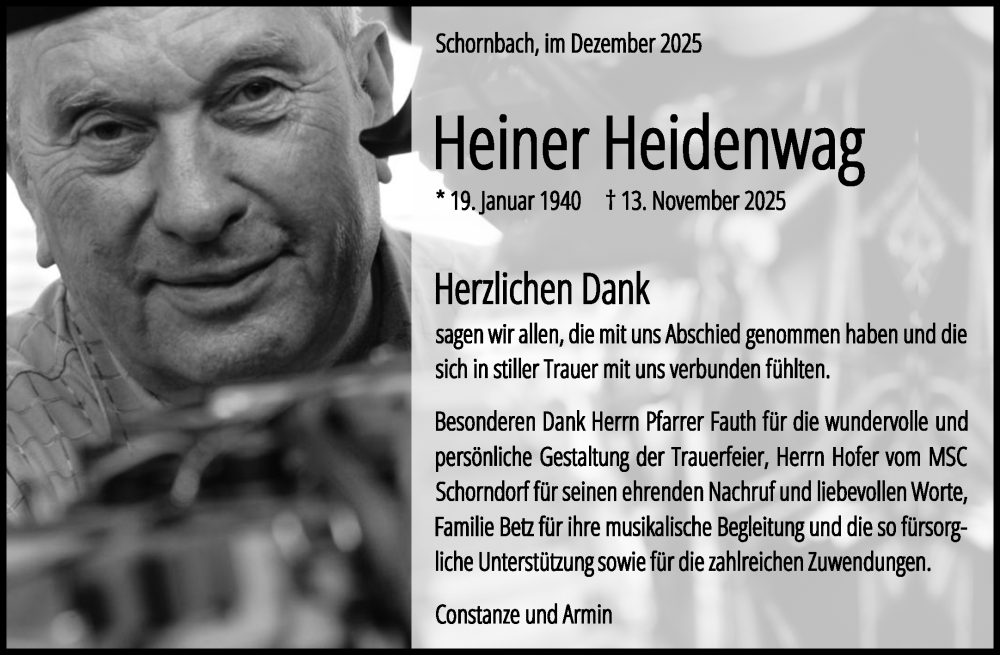  Traueranzeige für Heiner Heidenwag vom 13.12.2025 aus Waiblinger Kreiszeitung