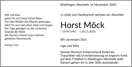 Traueranzeige von Horst Möck von Waiblinger Kreiszeitung