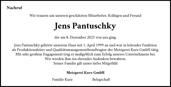 Traueranzeige von Jens Pantuschky von Waiblinger Kreiszeitung