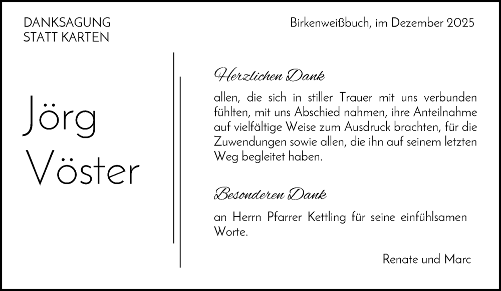  Traueranzeige für Jörg Vöster vom 05.12.2025 aus Waiblinger Kreiszeitung