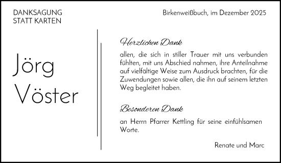 Traueranzeige von Jörg Vöster von Waiblinger Kreiszeitung