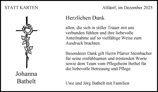 Traueranzeige von Johanna Bathelt von Waiblinger Kreiszeitung
