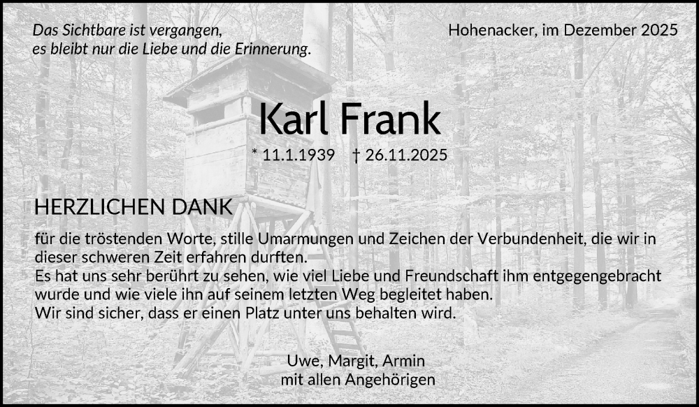  Traueranzeige für Karl Frank vom 20.12.2025 aus Waiblinger Kreiszeitung