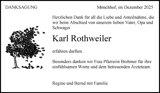 Traueranzeige von Karl Rothweiler von Waiblinger Kreiszeitung