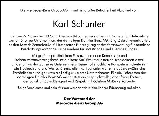 Traueranzeige von Karl Schunter von Waiblinger Kreiszeitung