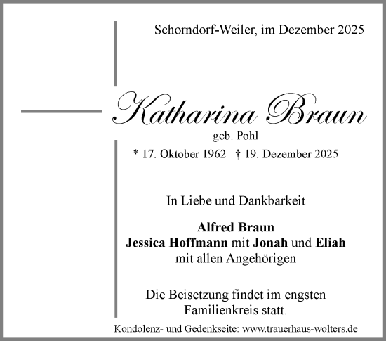 Traueranzeige von Katharina Braun von Waiblinger Kreiszeitung
