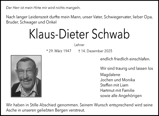 Traueranzeige von Klaus-Dieter Schwab von Waiblinger Kreiszeitung