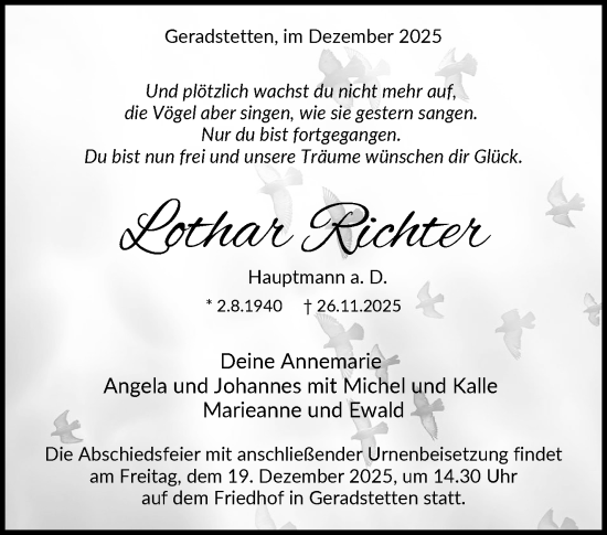 Traueranzeige von Lothar Richter von Waiblinger Kreiszeitung