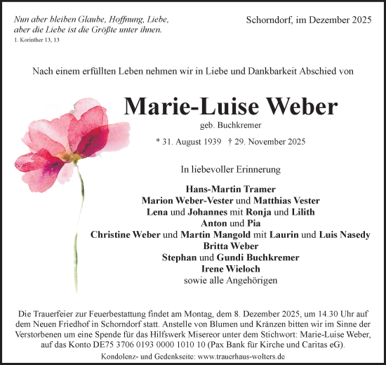 Traueranzeige von Marie-Luise Weber von Waiblinger Kreiszeitung