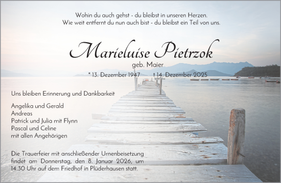 Traueranzeige von Marieluise Pietrzok von Waiblinger Kreiszeitung