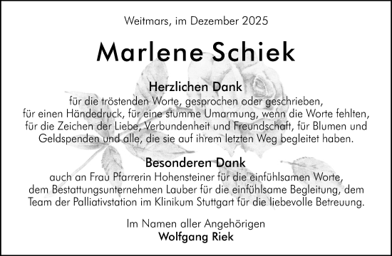 Traueranzeige von Marlene Schiek von Waiblinger Kreiszeitung