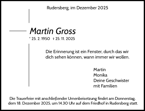 Traueranzeige von Martin Gross von Waiblinger Kreiszeitung