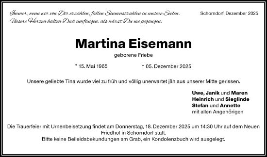 Traueranzeige von Martina Eisemann von Waiblinger Kreiszeitung
