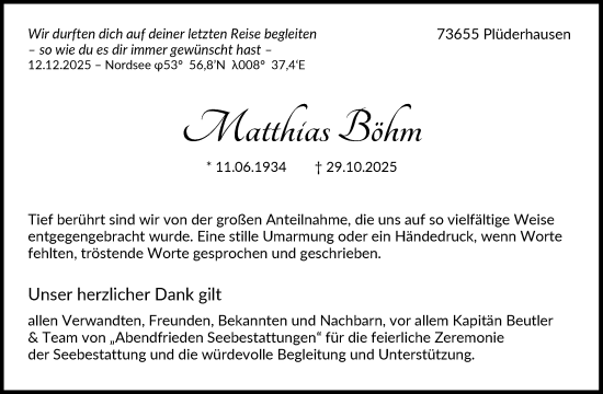 Traueranzeige von Matthias Böhm von Waiblinger Kreiszeitung