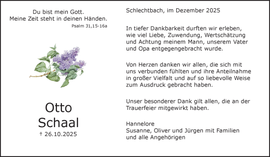 Traueranzeige von Otto Schaal von Waiblinger Kreiszeitung