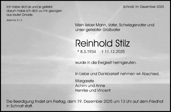 Traueranzeige von Reinhold Stilz von Waiblinger Kreiszeitung