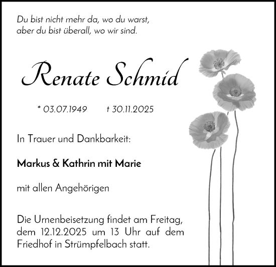 Traueranzeige von Renate Schmid von Waiblinger Kreiszeitung
