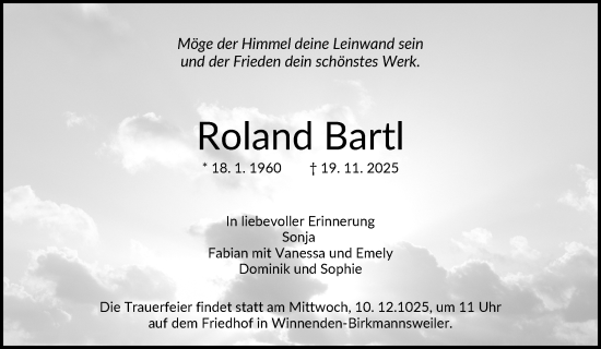 Traueranzeige von Roland Bartl von Waiblinger Kreiszeitung