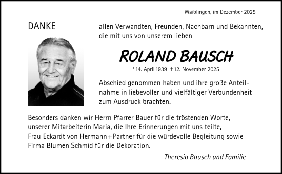Traueranzeige von Roland Bausch von Waiblinger Kreiszeitung
