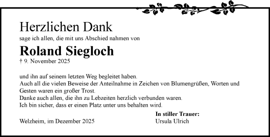 Traueranzeige von Roland Siegloch von Waiblinger Kreiszeitung