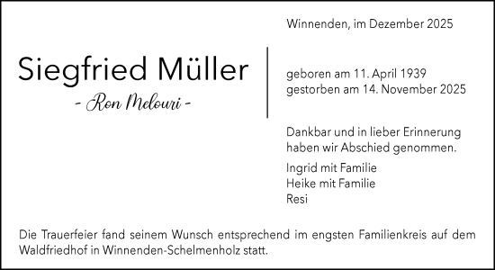 Traueranzeige von Siegfried Müller von Waiblinger Kreiszeitung