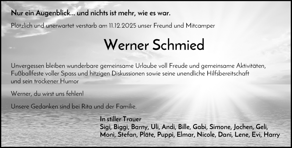  Traueranzeige für Werner Schmied vom 27.12.2025 aus Waiblinger Kreiszeitung