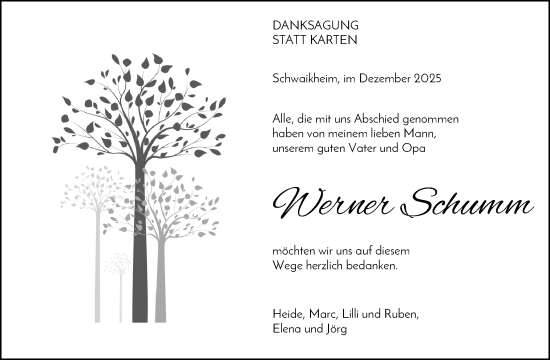 Traueranzeige von Werner Schumm von Waiblinger Kreiszeitung