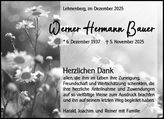 Traueranzeige von Werner Hermann Bauer von Waiblinger Kreiszeitung