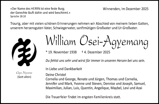 Traueranzeige von William Osei-Agyemang von Waiblinger Kreiszeitung