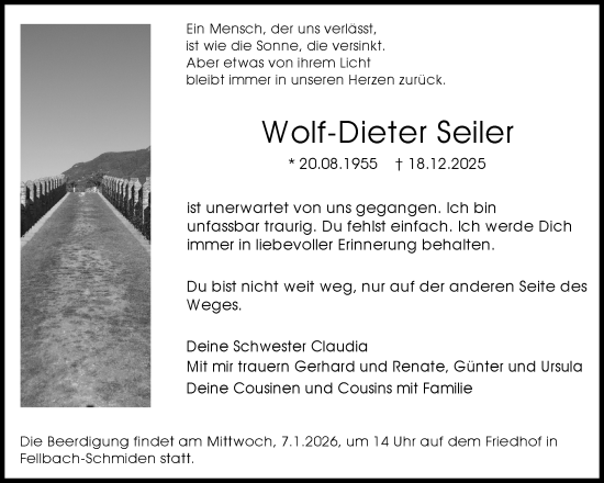 Traueranzeige von Wolf-Dieter Seiler von Waiblinger Kreiszeitung
