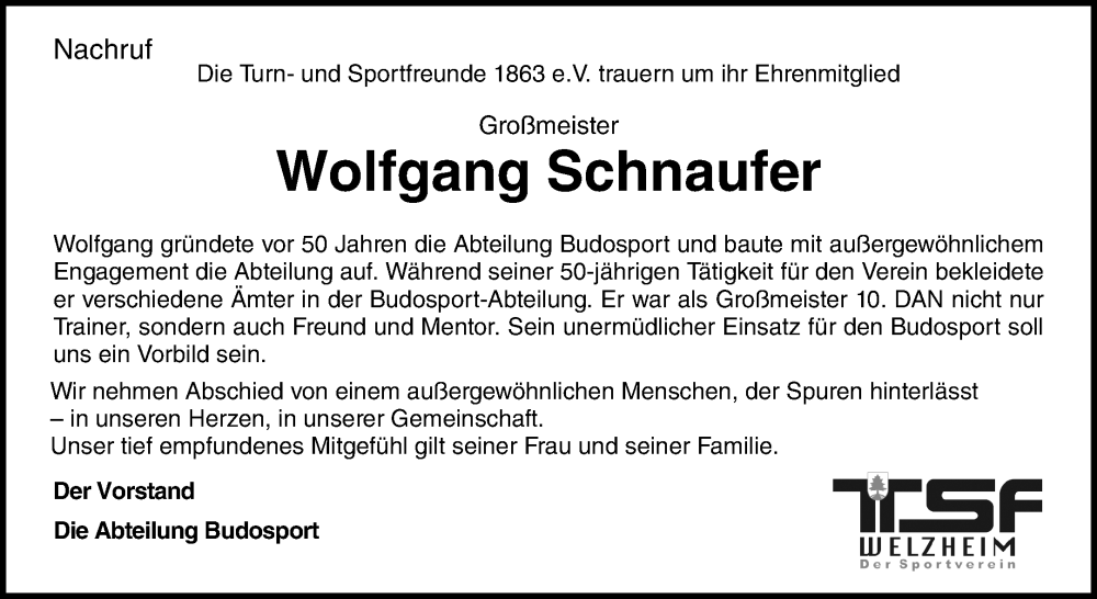  Traueranzeige für Wolfgang Schnaufer vom 06.12.2025 aus Waiblinger Kreiszeitung