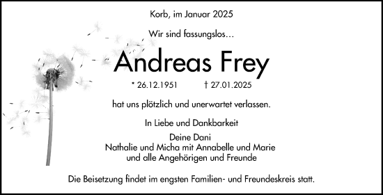Traueranzeige von Andreas Frey von Waiblinger Kreiszeitung