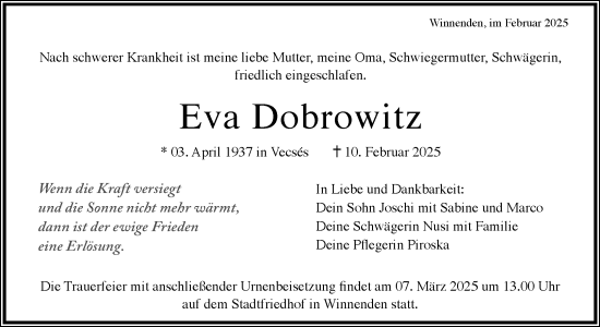 Traueranzeige von Eva Dobrowitz von Waiblinger Kreiszeitung