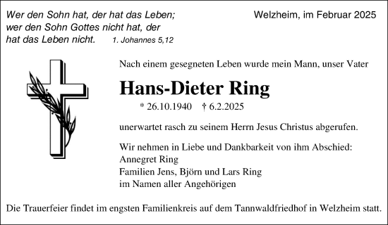 Traueranzeige von Hans-Dieter Ring von Waiblinger Kreiszeitung