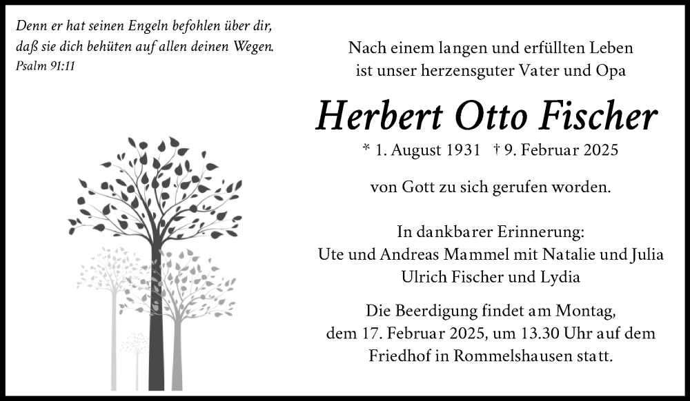  Traueranzeige für Herbert Otto Fischer vom 13.02.2025 aus Waiblinger Kreiszeitung