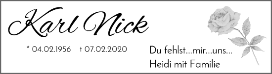 Traueranzeige von Karl Nick von Waiblinger Kreiszeitung