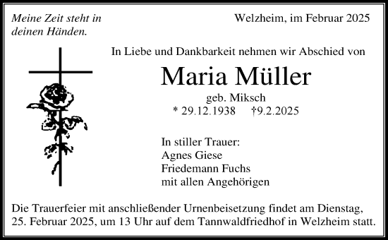 Traueranzeige von Maria Müller von Waiblinger Kreiszeitung