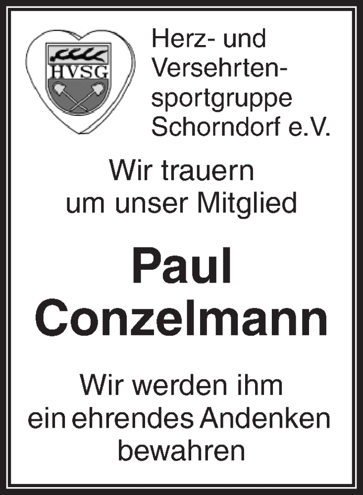  Traueranzeige für Paul Conzelmann vom 08.02.2025 aus Waiblinger Kreiszeitung