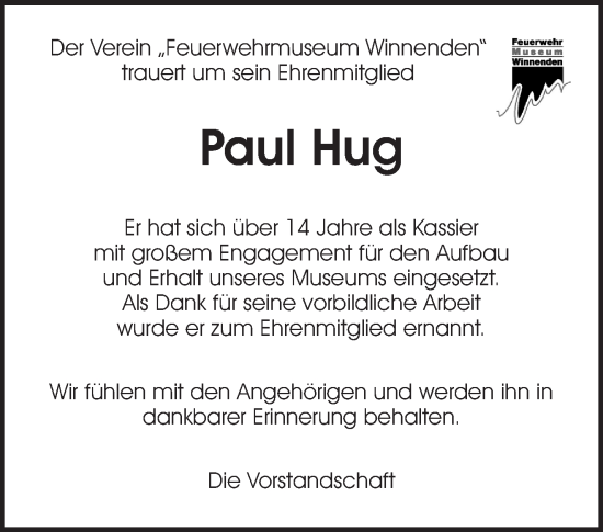 Traueranzeige von Paul Hug von Waiblinger Kreiszeitung