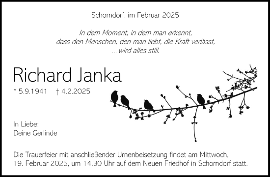 Traueranzeige von Richard Janka von Waiblinger Kreiszeitung