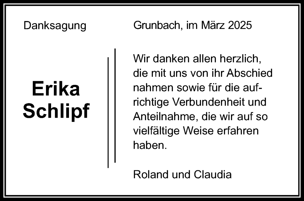  Traueranzeige für Erika Schlipf vom 06.03.2025 aus Waiblinger Kreiszeitung