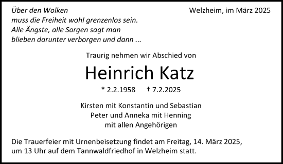 Traueranzeige von Heinrich Katz von Waiblinger Kreiszeitung