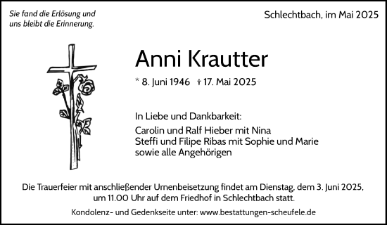 Traueranzeige von Anni Krautter von Waiblinger Kreiszeitung