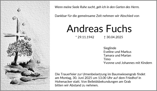 Traueranzeige von Andreas Fuchs von Waiblinger Kreiszeitung