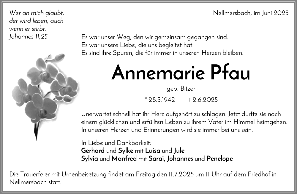  Traueranzeige für Annemarie Pfau vom 05.07.2025 aus Waiblinger Kreiszeitung